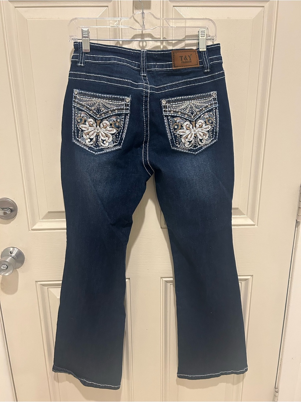 Dark Blue Embellished Boot Cut Jeans